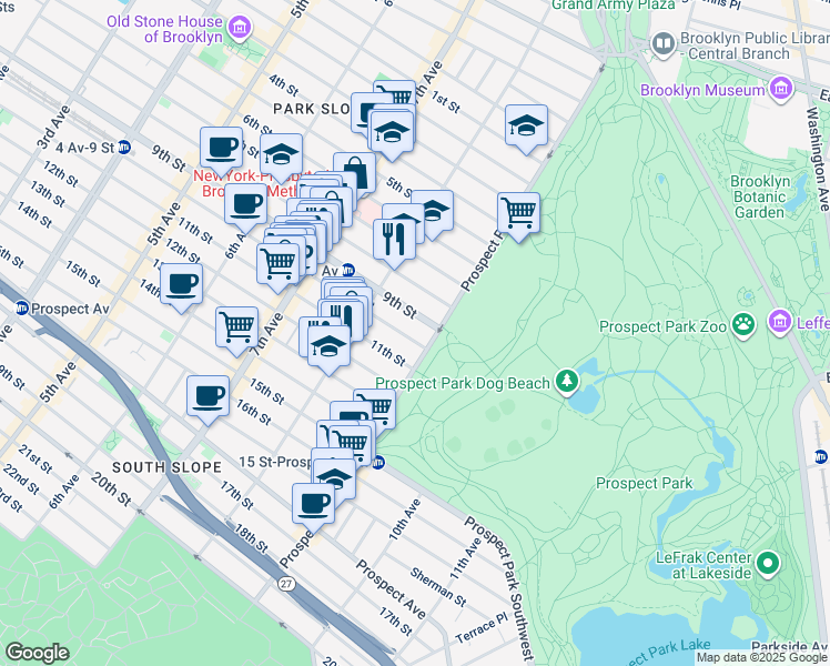 map of restaurants, bars, coffee shops, grocery stores, and more near 544 9th Street in Brooklyn