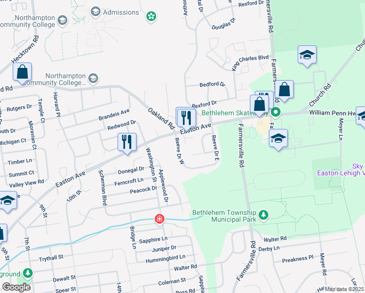 map of restaurants, bars, coffee shops, grocery stores, and more near 4186 State Route 2020 in Bethlehem