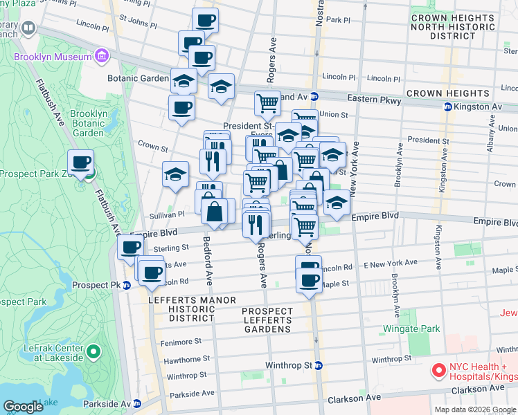 map of restaurants, bars, coffee shops, grocery stores, and more near 213 Sullivan Place in Brooklyn
