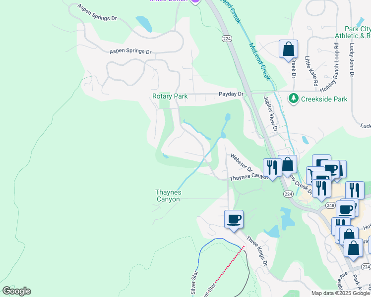 map of restaurants, bars, coffee shops, grocery stores, and more near 10 Claim Jumper Court in Park City