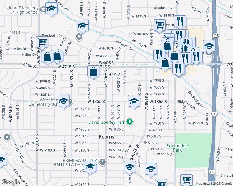 map of restaurants, bars, coffee shops, grocery stores, and more near 4350 West 4835 South in Salt Lake City