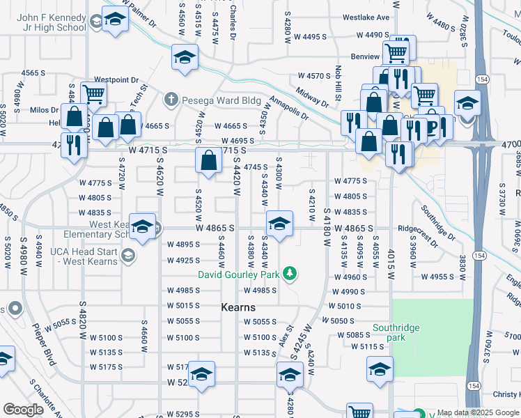 map of restaurants, bars, coffee shops, grocery stores, and more near 4350 West 4835 South in Salt Lake City