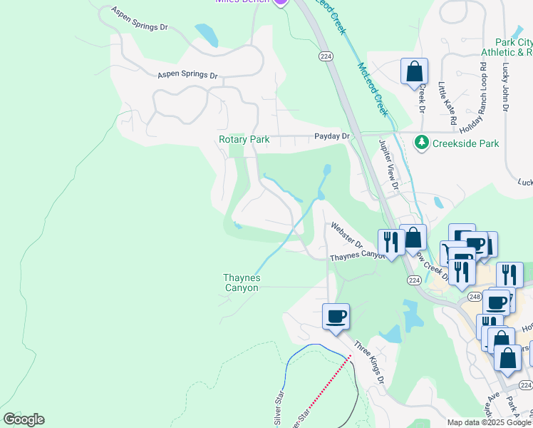 map of restaurants, bars, coffee shops, grocery stores, and more near 10 Claim Jumper Court in Park City