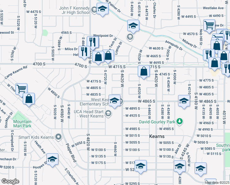 map of restaurants, bars, coffee shops, grocery stores, and more near 4666 West 4835 South in Kearns