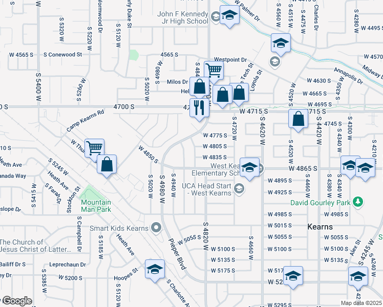 map of restaurants, bars, coffee shops, grocery stores, and more near 4826 South 4860 West in Salt Lake City
