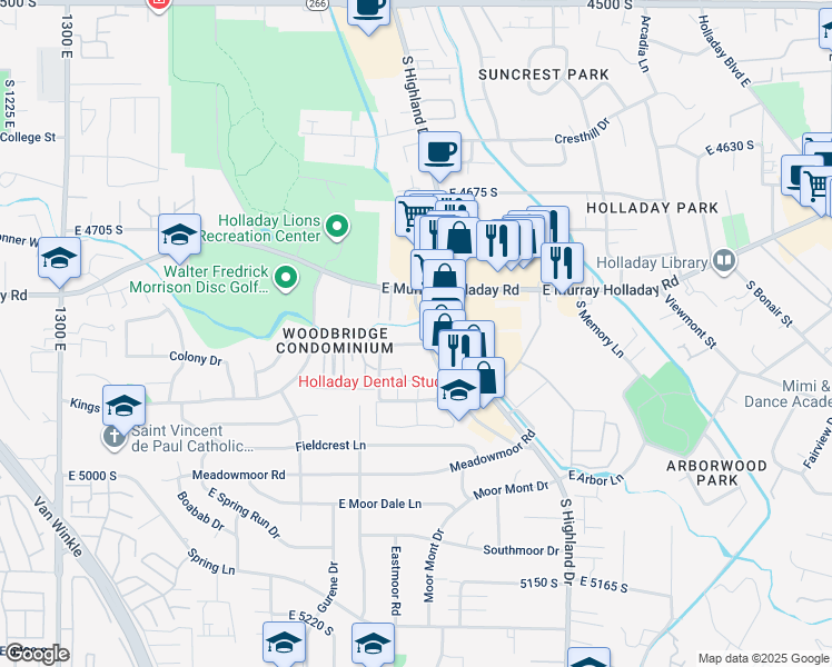 map of restaurants, bars, coffee shops, grocery stores, and more near 1814 E Murray in Holladay