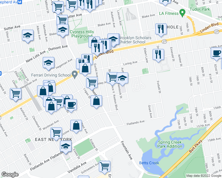map of restaurants, bars, coffee shops, grocery stores, and more near 914 Crescent Street in Brooklyn