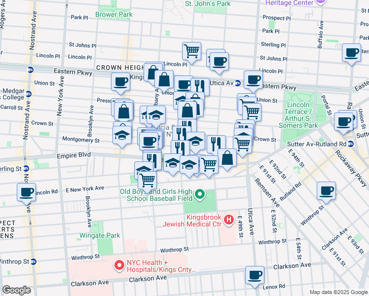 map of restaurants, bars, coffee shops, grocery stores, and more near 849 Montgomery Street in Brooklyn