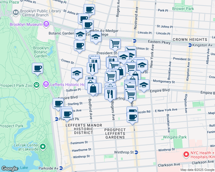 map of restaurants, bars, coffee shops, grocery stores, and more near 21 Ludlam Place in Brooklyn