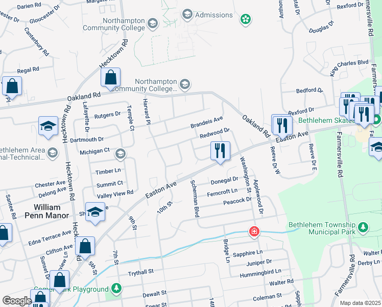 map of restaurants, bars, coffee shops, grocery stores, and more near 3896 Killarney Drive in Bethlehem