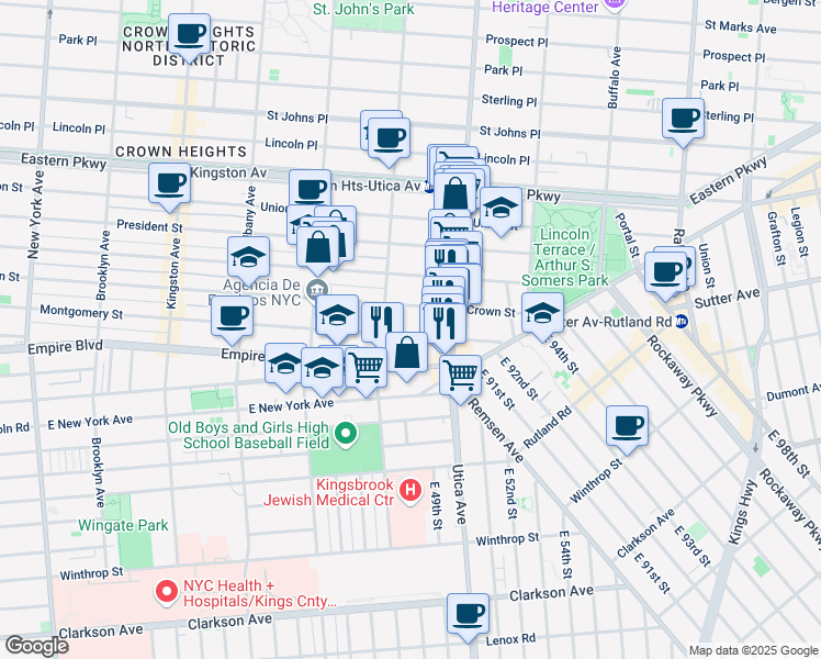 map of restaurants, bars, coffee shops, grocery stores, and more near 947 Montgomery Street in Brooklyn