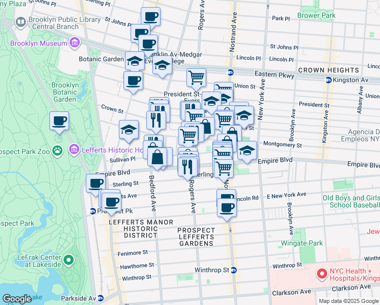 map of restaurants, bars, coffee shops, grocery stores, and more near 209 Sullivan Place in Brooklyn