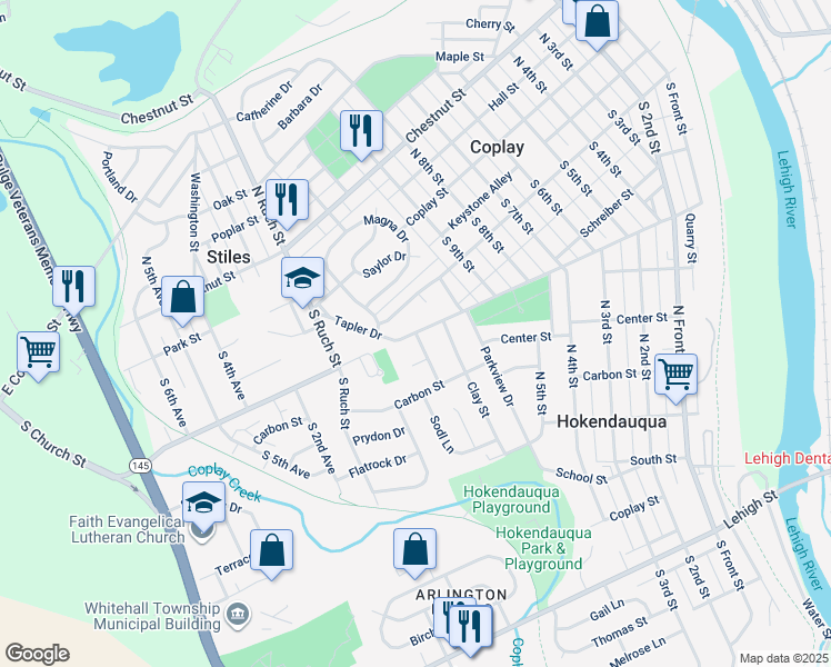 map of restaurants, bars, coffee shops, grocery stores, and more near 3201 Hokendauqua Street in Lehigh County