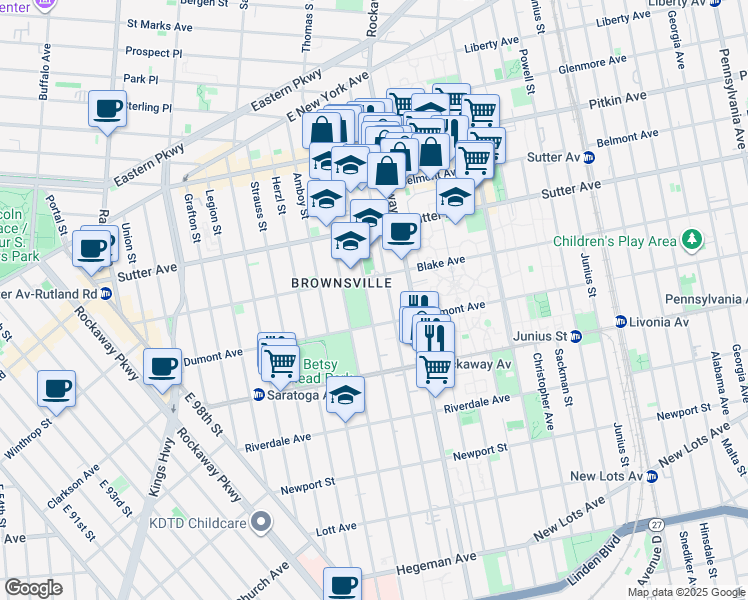 map of restaurants, bars, coffee shops, grocery stores, and more near 259 Bristol Street in Brooklyn