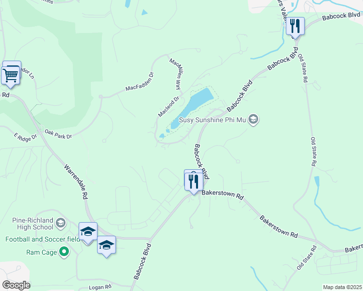 map of restaurants, bars, coffee shops, grocery stores, and more near 540 Macleod Drive in Gibsonia
