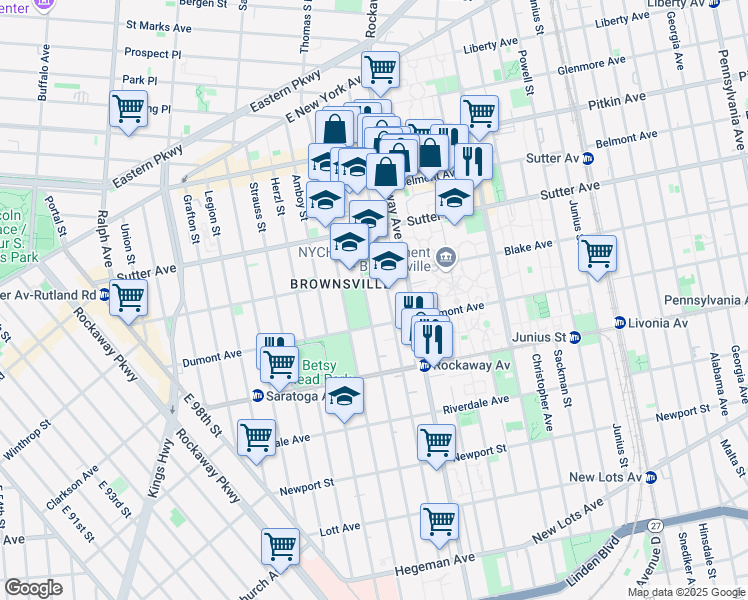map of restaurants, bars, coffee shops, grocery stores, and more near 259 Bristol Street in Brooklyn