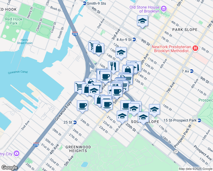 map of restaurants, bars, coffee shops, grocery stores, and more near in Brooklyn