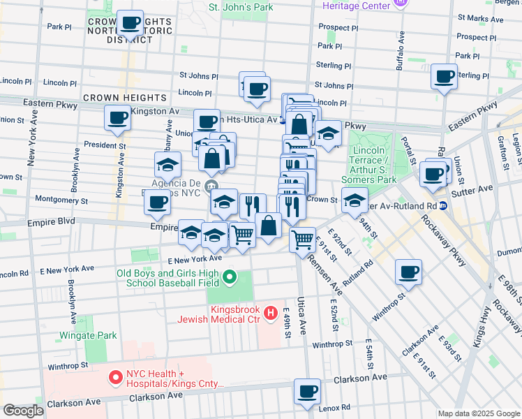 map of restaurants, bars, coffee shops, grocery stores, and more near 921 Montgomery Street in Brooklyn
