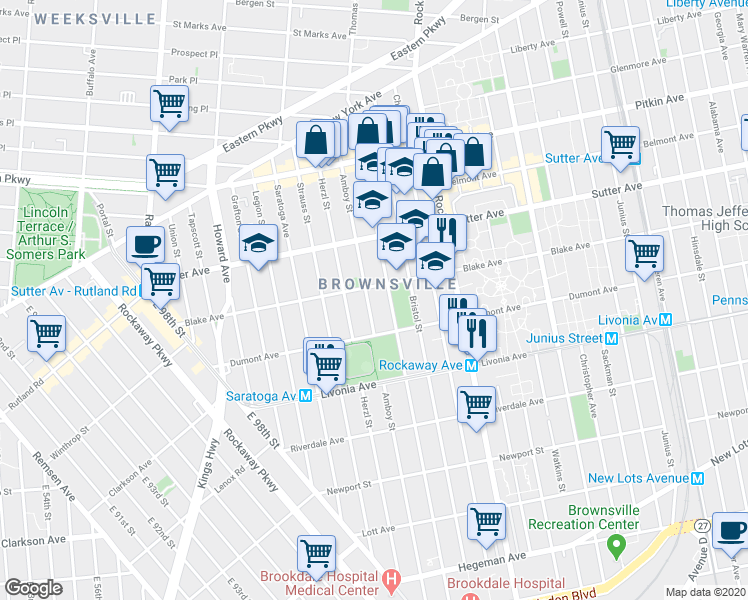 map of restaurants, bars, coffee shops, grocery stores, and more near in Brooklyn