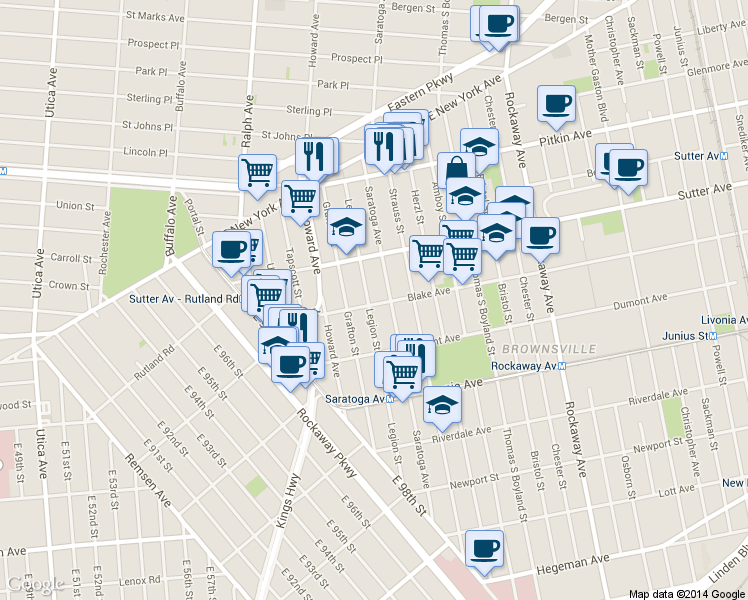 map of restaurants, bars, coffee shops, grocery stores, and more near 159 Legion Street in Brooklyn