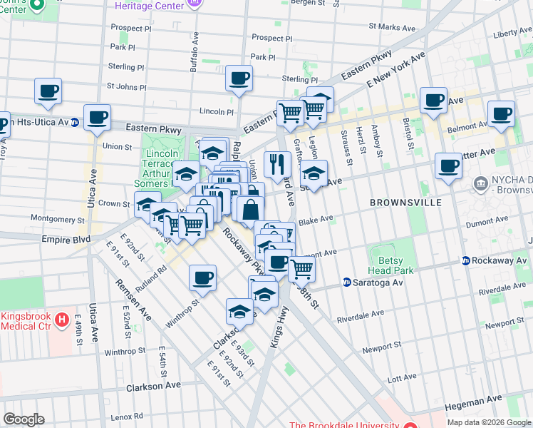 map of restaurants, bars, coffee shops, grocery stores, and more near 2100 Union Street in Brooklyn