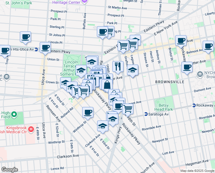 map of restaurants, bars, coffee shops, grocery stores, and more near 2100 Union Street in Brooklyn