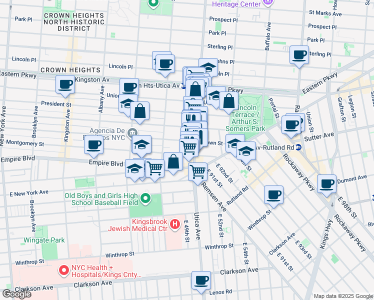 map of restaurants, bars, coffee shops, grocery stores, and more near 772 Crown Street in Brooklyn