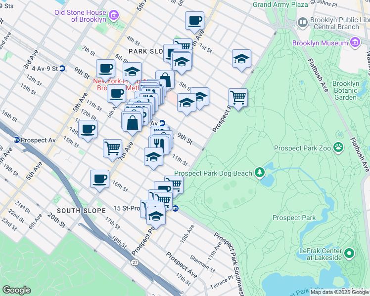map of restaurants, bars, coffee shops, grocery stores, and more near 544 9th Street in Brooklyn