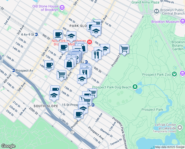 map of restaurants, bars, coffee shops, grocery stores, and more near 1014 8th Avenue in Brooklyn