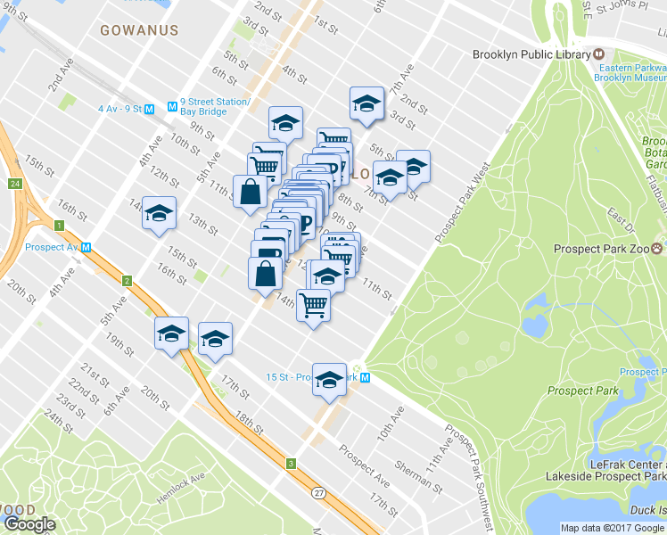 map of restaurants, bars, coffee shops, grocery stores, and more near 528 11th Street in Brooklyn