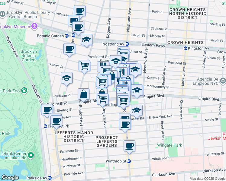map of restaurants, bars, coffee shops, grocery stores, and more near 237 Sullivan Place in Brooklyn