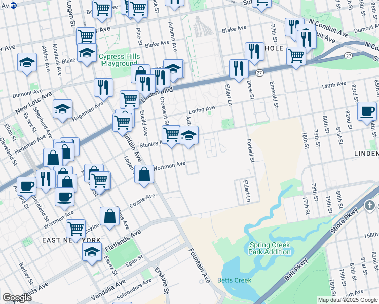 map of restaurants, bars, coffee shops, grocery stores, and more near 755 Wortman Avenue in Brooklyn