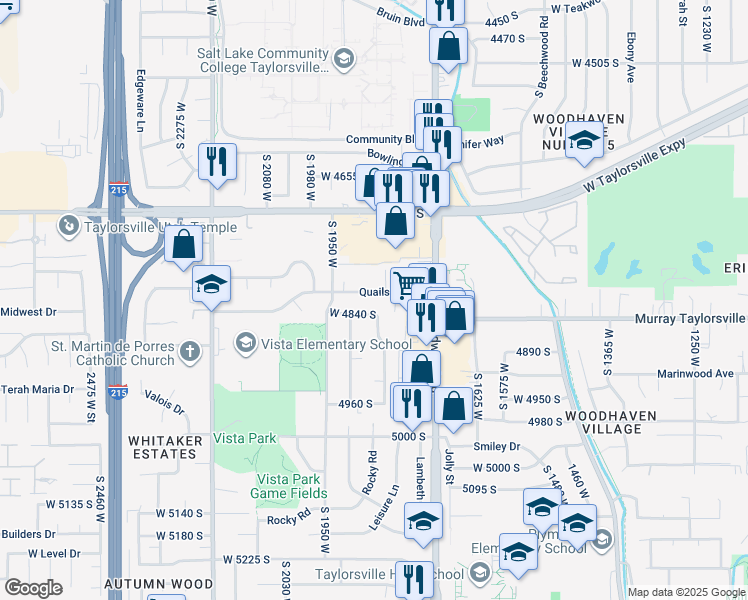 map of restaurants, bars, coffee shops, grocery stores, and more near 1839 West 4805 South in Salt Lake City