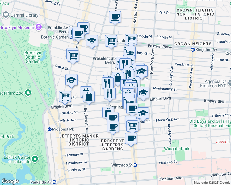 map of restaurants, bars, coffee shops, grocery stores, and more near 237 Sullivan Place in Brooklyn