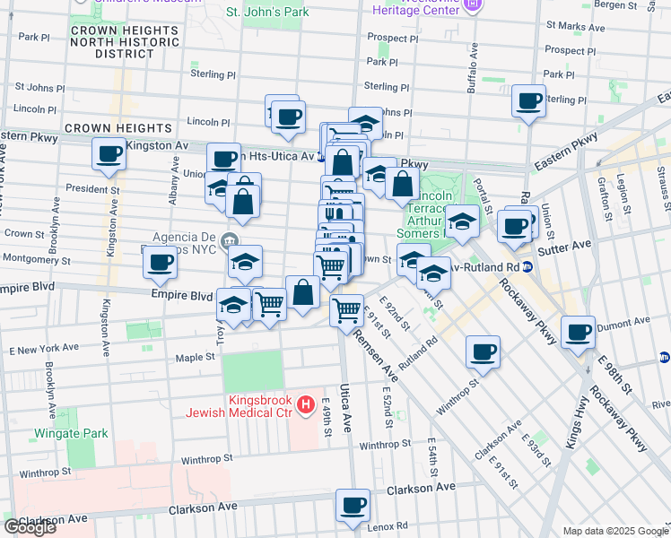map of restaurants, bars, coffee shops, grocery stores, and more near 772 Crown Street in Brooklyn