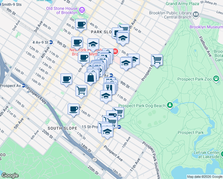 map of restaurants, bars, coffee shops, grocery stores, and more near 1014 8th Avenue in Brooklyn