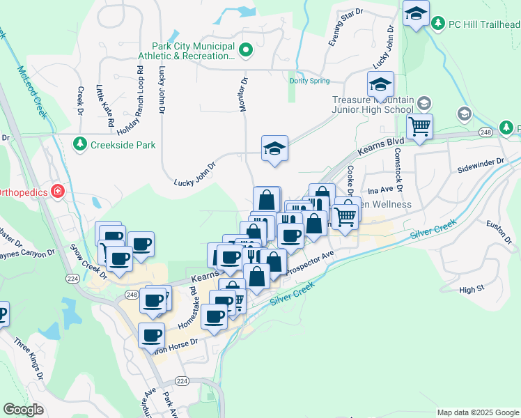 map of restaurants, bars, coffee shops, grocery stores, and more near 2200 Monitor Drive in Park City