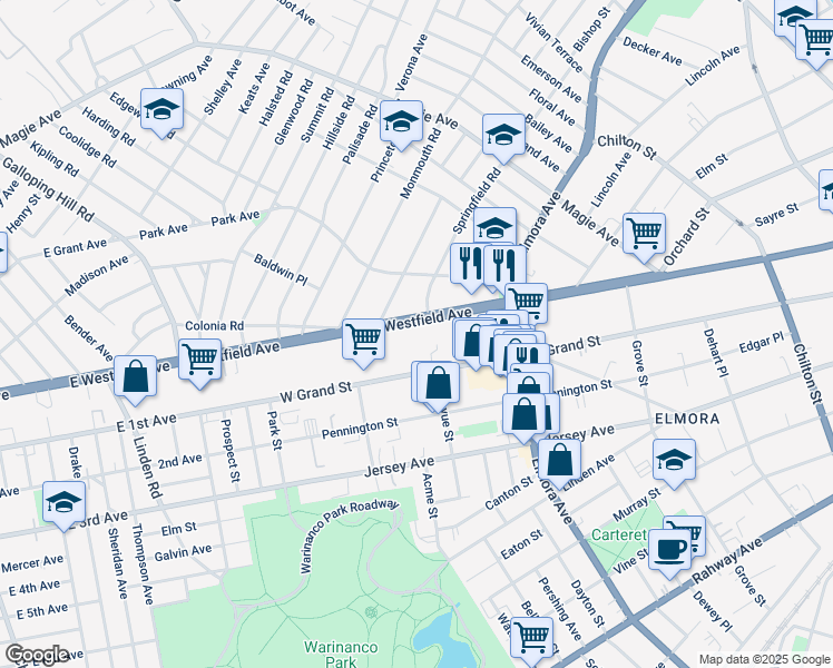 map of restaurants, bars, coffee shops, grocery stores, and more near 710 Westfield Avenue in Elizabeth