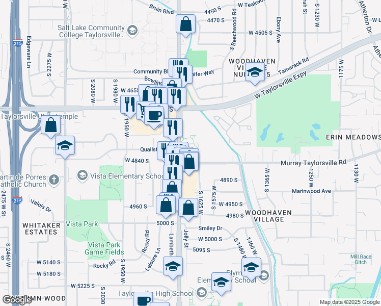 map of restaurants, bars, coffee shops, grocery stores, and more near 4764 S Plymouth View Drive in Taylorsville