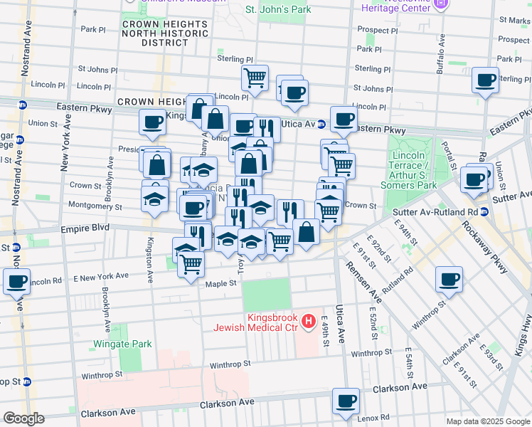 map of restaurants, bars, coffee shops, grocery stores, and more near 849 Montgomery Street in Brooklyn