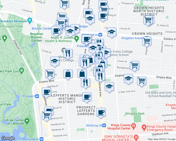 map of restaurants, bars, coffee shops, grocery stores, and more near 237 Sullivan Place in Brooklyn