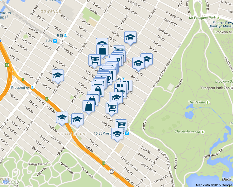 map of restaurants, bars, coffee shops, grocery stores, and more near 528 11th Street in Brooklyn
