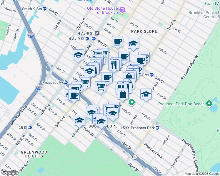 map of restaurants, bars, coffee shops, grocery stores, and more near in Brooklyn