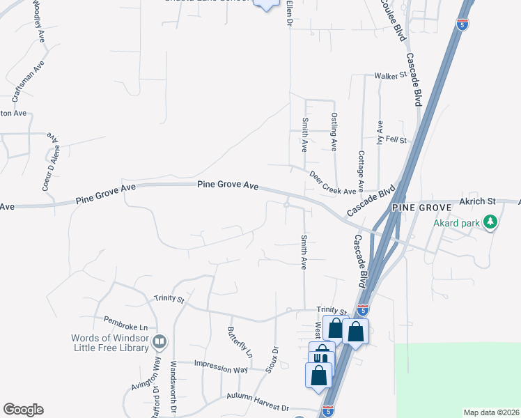 map of restaurants, bars, coffee shops, grocery stores, and more near 4631 Risstay Way in Shasta Lake