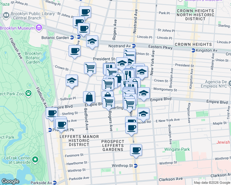 map of restaurants, bars, coffee shops, grocery stores, and more near 237 Sullivan Place in Brooklyn