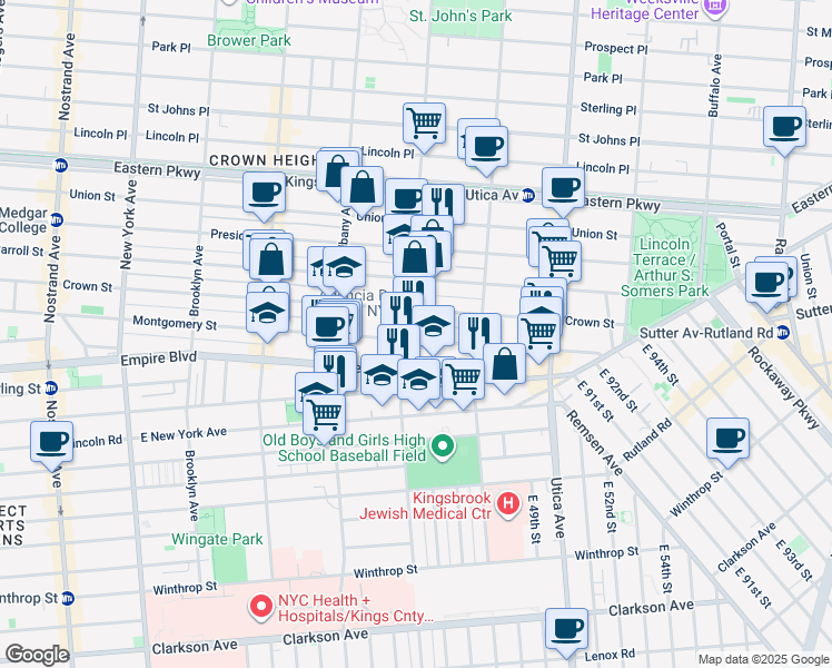 map of restaurants, bars, coffee shops, grocery stores, and more near 399 Troy Avenue in Brooklyn