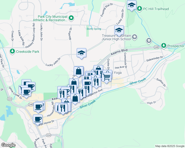 map of restaurants, bars, coffee shops, grocery stores, and more near 1847 Kearns Boulevard in Park City