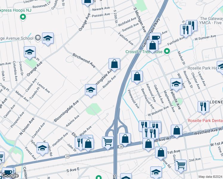 map of restaurants, bars, coffee shops, grocery stores, and more near 13 Carol Court in Cranford