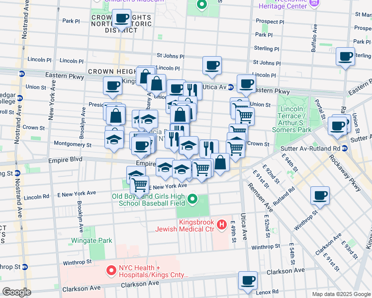 map of restaurants, bars, coffee shops, grocery stores, and more near 857 Montgomery Street in Brooklyn