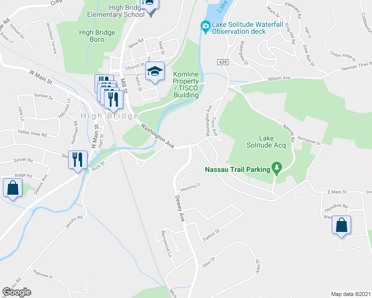 map of restaurants, bars, coffee shops, grocery stores, and more near 78 Washington Avenue in High Bridge